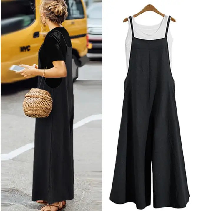 Women Wide Leg Cotton Linen Jumpsuit