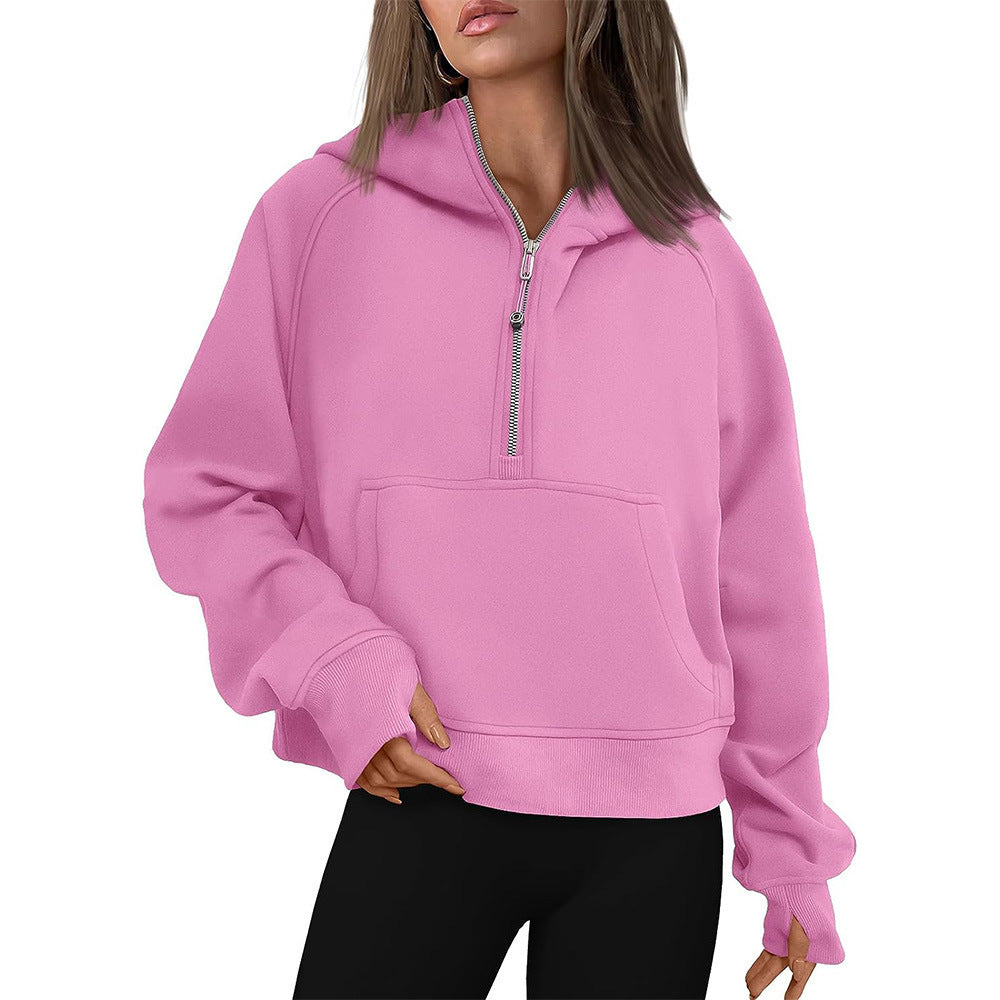 Half Zip Cropped Hoodie