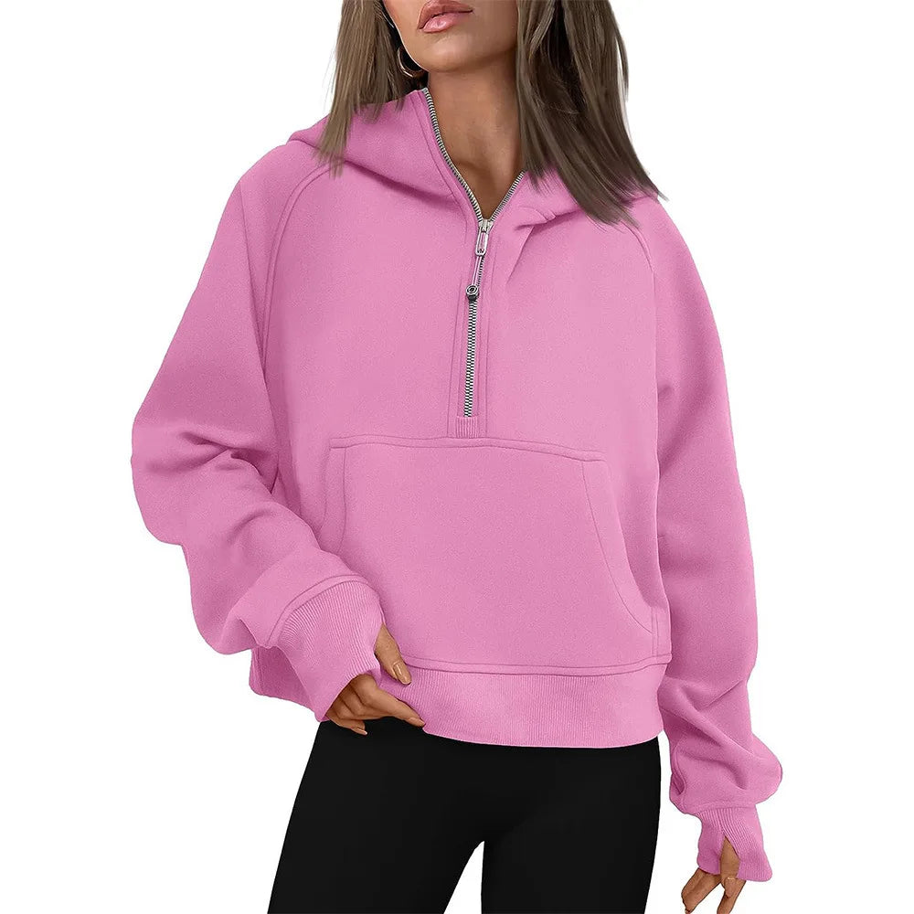 Half Zip Cropped Hoodie