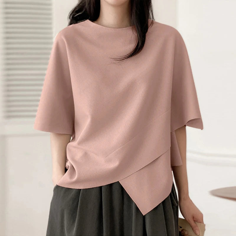 Women Asymmetrical O-Neck Tee