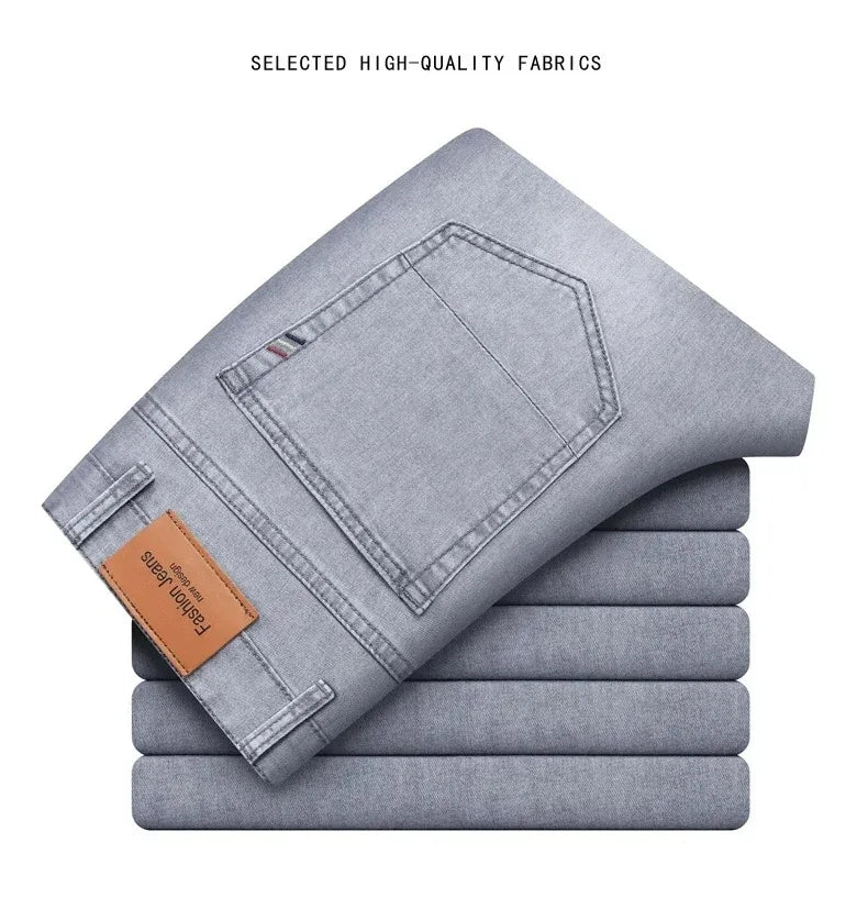 بنطلون جينز رمادي مطاطي للرجال