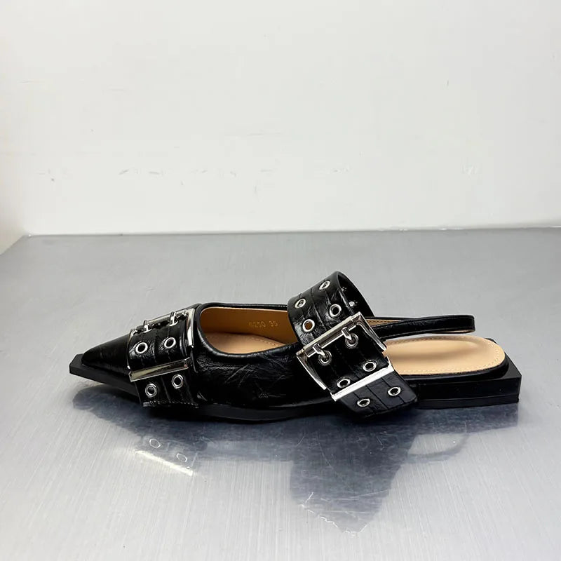 أحذية نسائية مسطحة - أحذية مصممة بمقدمة مدببة وكعب مفتوح من الخلف