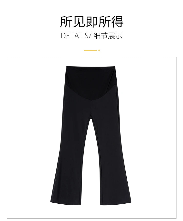 Y2K Bootcut Maternity Pants in black, made of ice silk, showcasing a stylish cropped design for summer wear.