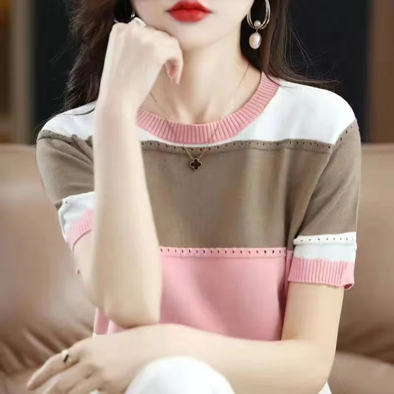 Women Ice Silk Knit T-Shirt