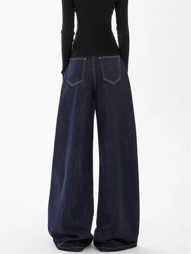 CoolGlide™ – Solid Baggy Denim Pants (Straight Fit, Deep Blue Wide Leg)