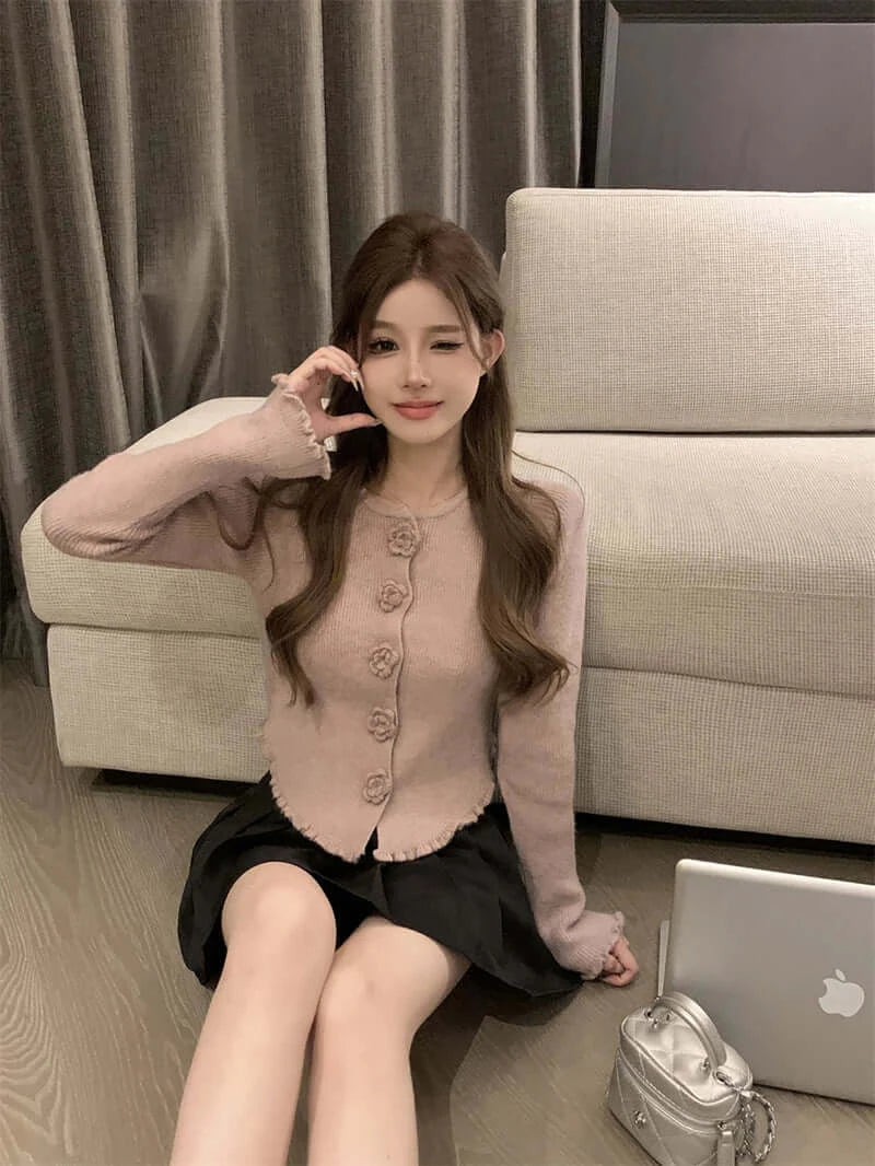 كارديجان نسائي قصير محبوك مزهر