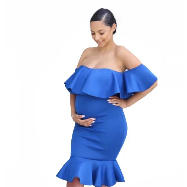 Off-Shoulder Ruffled Evening Maternity Dress
