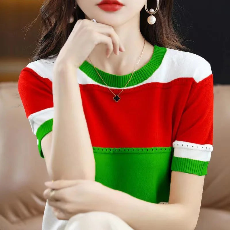 Women Ice Silk Knit T-Shirt