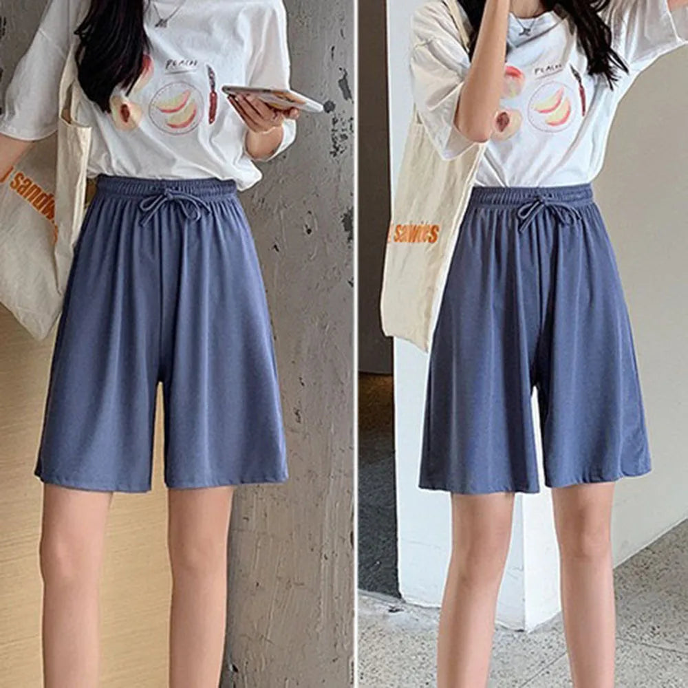 Women Ice Silk Loose Sports Shorts