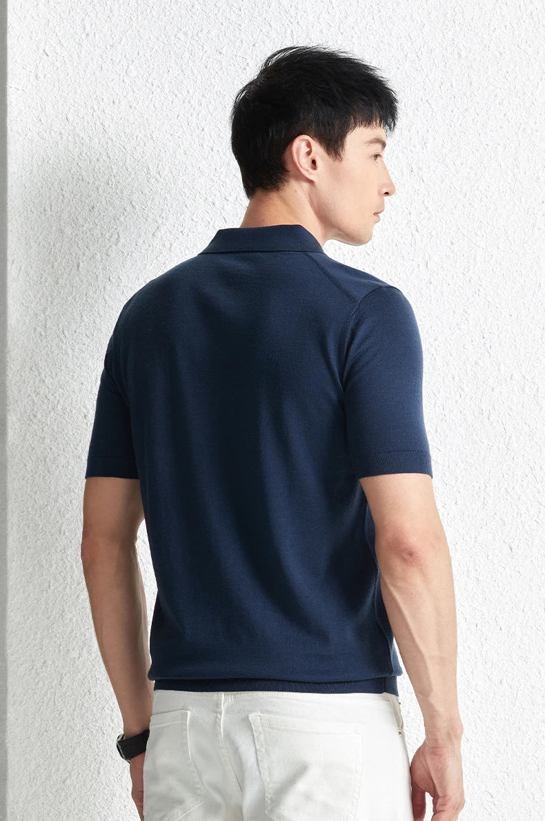 Men Short Sleeve Wool Polo Knit