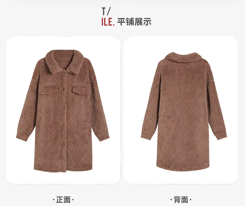 FairyShely Brown Puff Long Women's Winter Jacket – Plush Warm Coat