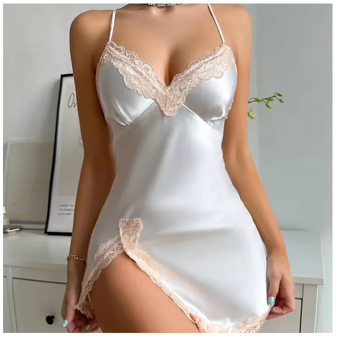 قميص نوم نسائي من الساتان بدون ظهر