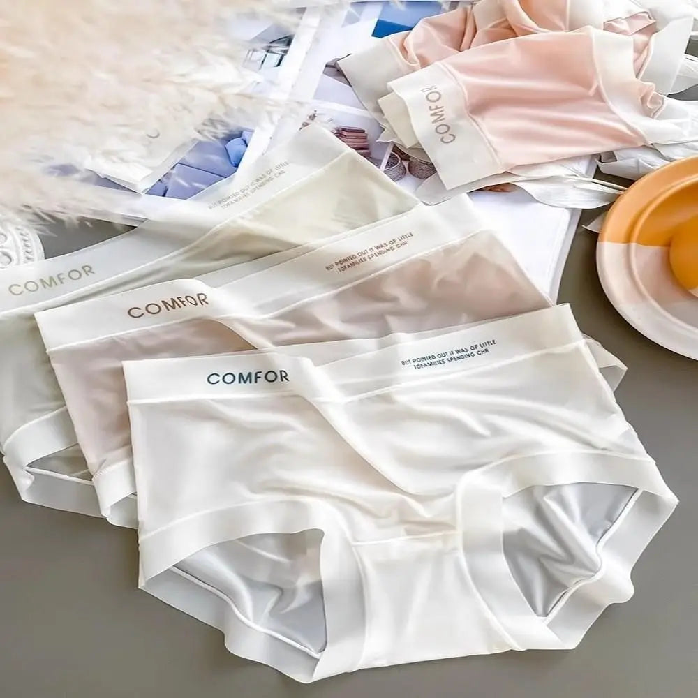 سراويل داخلية نسائية من الحرير الجليدي المكشكش