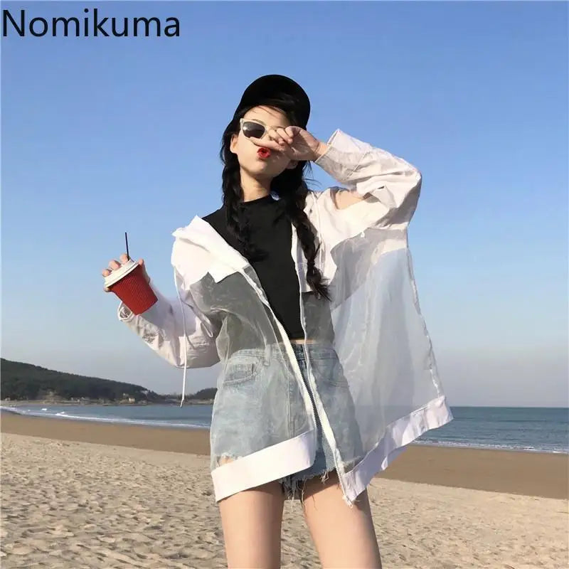 Oversized See-Through Women's Summer Coat – Korean Patchwork Jacket