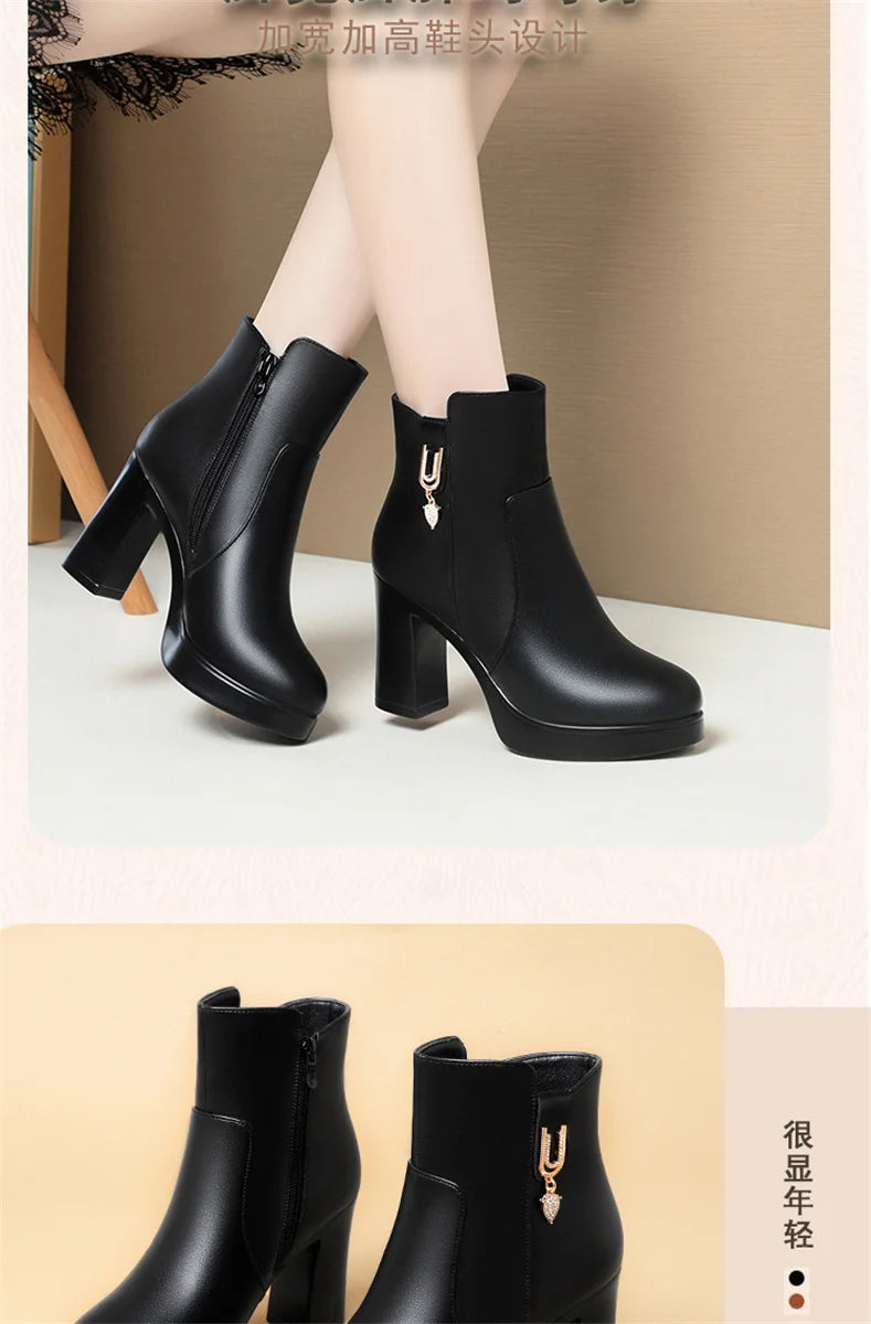 Women Warm Wool High Heel Ankle Boots – Winter Fashion
