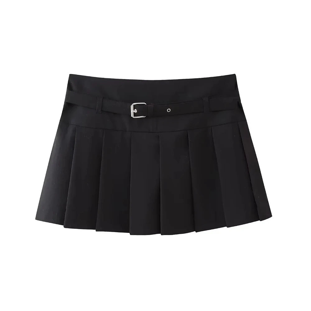 Women's Pleated Belted Skort Shorts