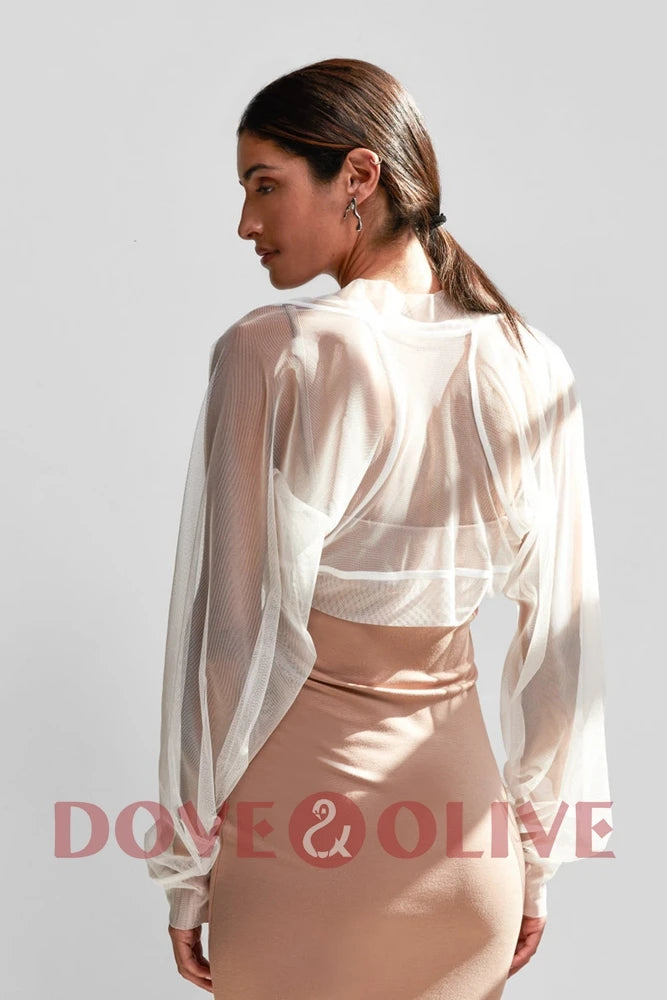 Elegant black tulle bridal cape by Dove&Olive, featuring long sleeves and a stylish design for weddings.