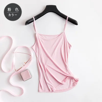 SilkAura™ Silk Blend Knit Camisole in soft pink, ideal for breathable summer lingerie and casual wear.