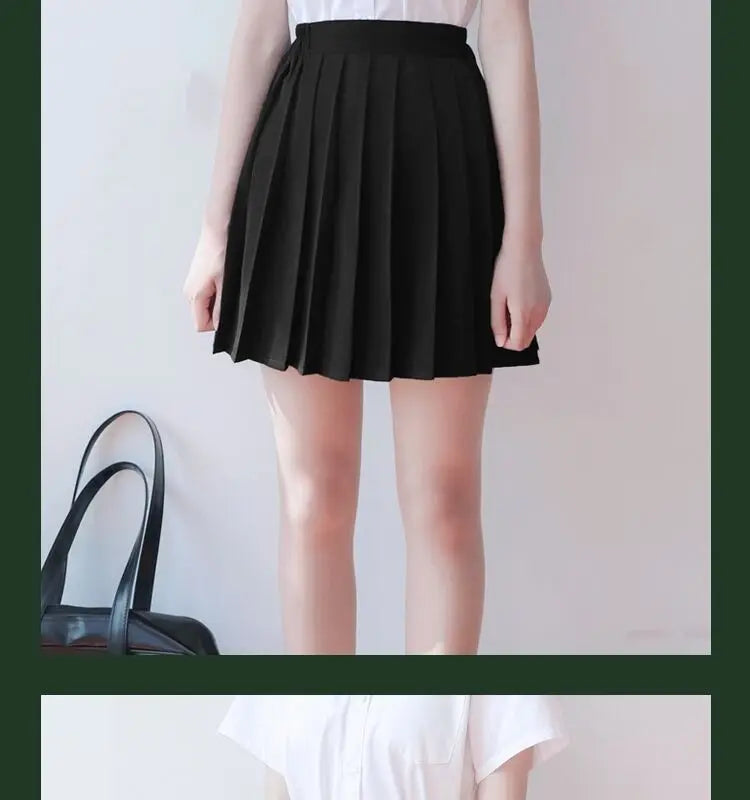 Women Pleated Midi College Skirt
