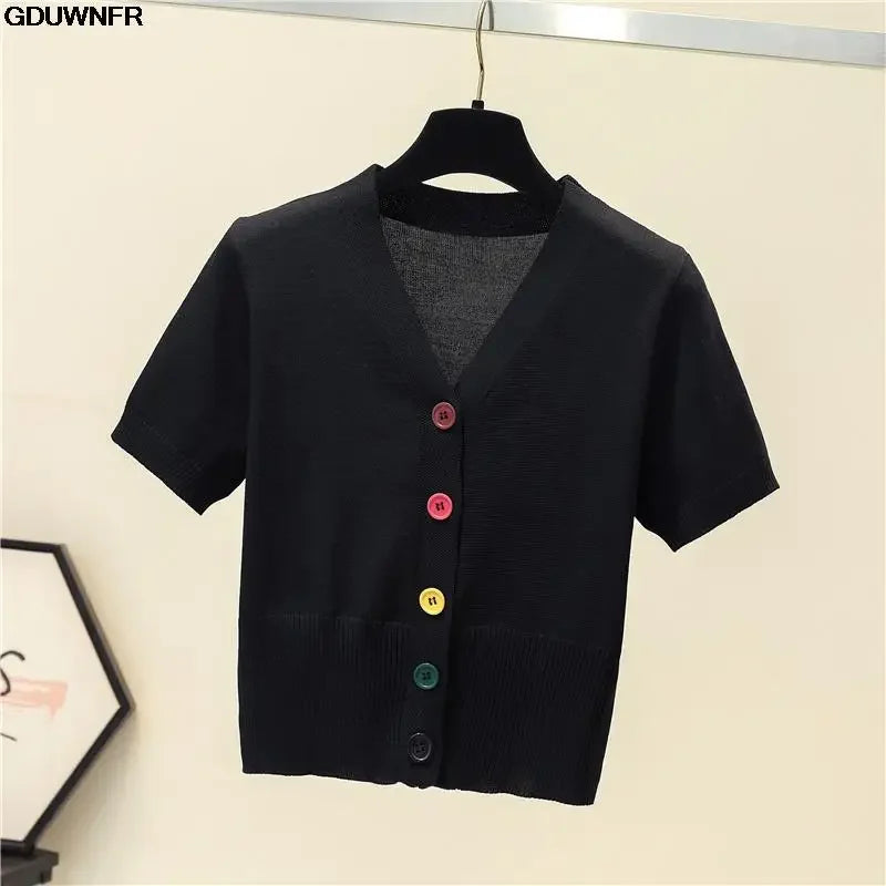 سترة نسائية محبوكة بأكمام قصيرة