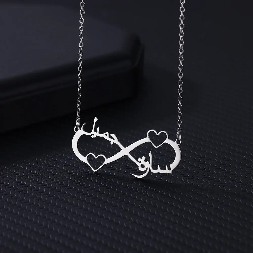 Custom Double Heart Two Names Infinity Necklaces