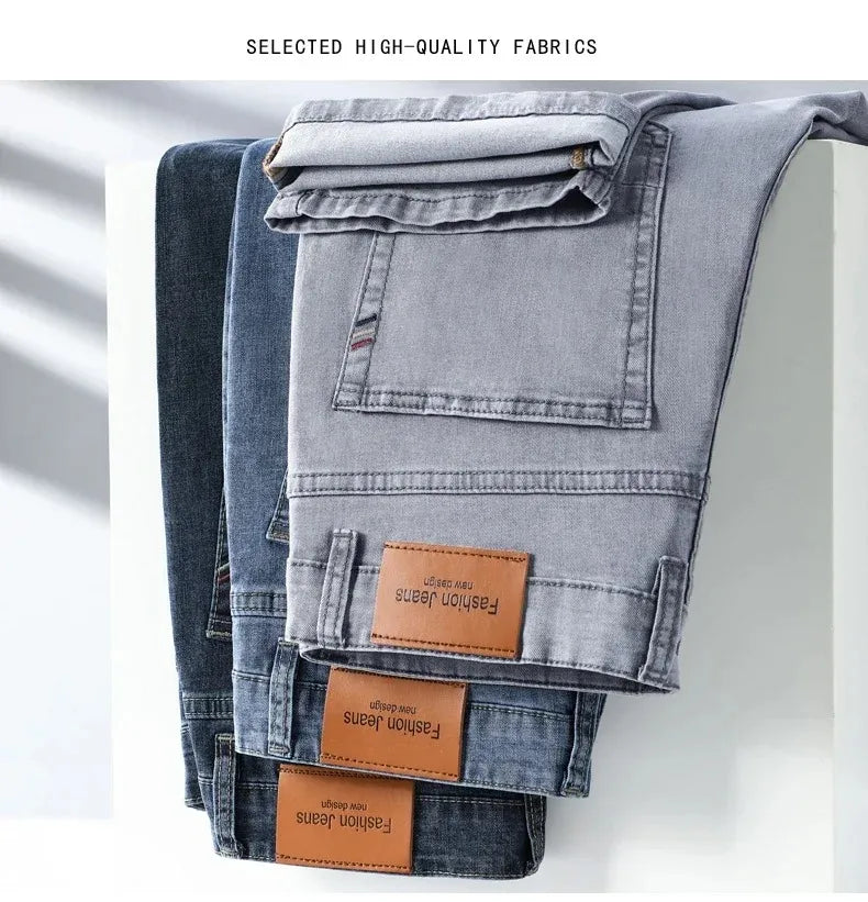 بنطلون جينز رمادي مطاطي للرجال