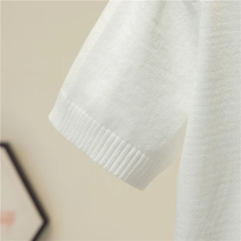 سترة نسائية محبوكة بأكمام قصيرة