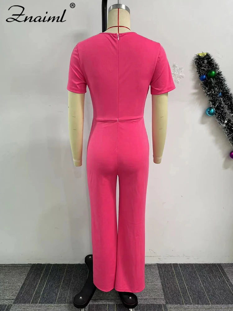 ElanWide™ – جمبسوت بأكمام قصيرة وساق واسعة (أنيق، منسدل، ولامع)