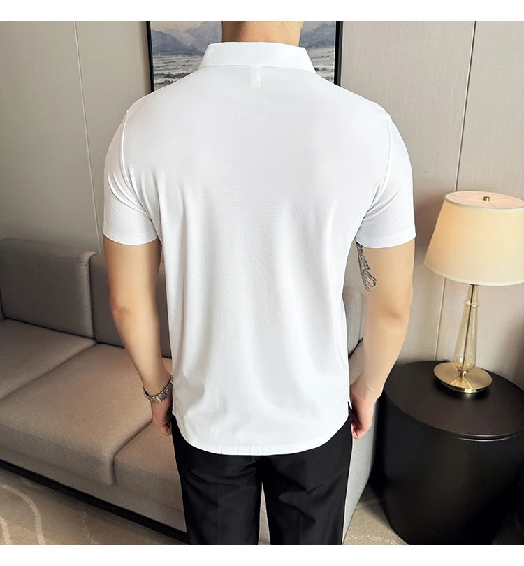 Men Ice Silk Polo Shirt Brown Top