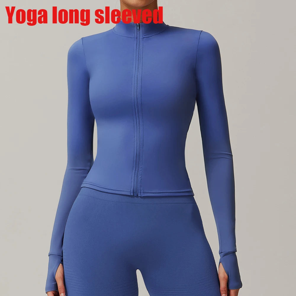 Women's Zip Long Sleeve Yoga Jacket – Slim Fit Gym Training Top