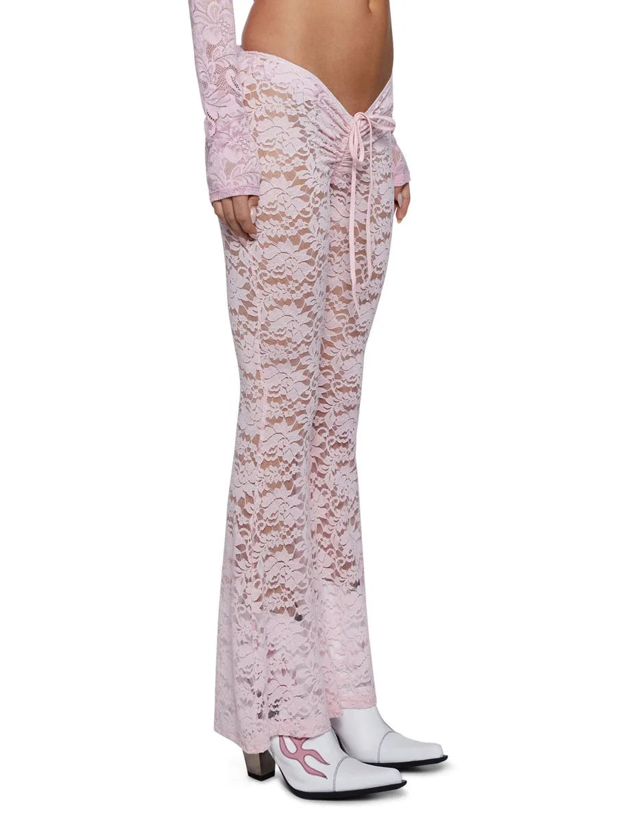 Women Lace Flare See-Through Pants