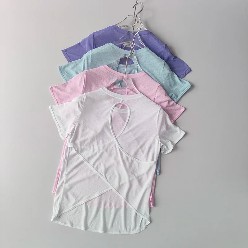 Women Mesh Hollow Back Fitness Shirt