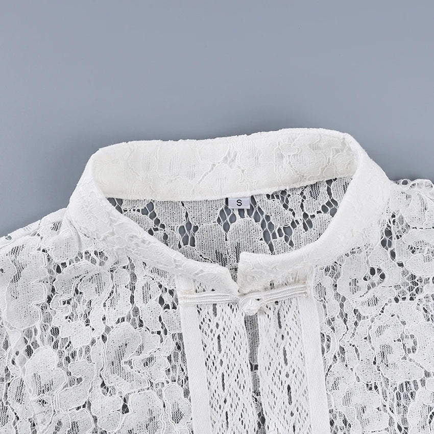 Lace Bloom Embroidered Puff Sleeve Blouse