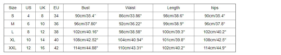 Size chart for loose casual maternity dress including bust, waist, length, and hip measurements for various sizes.