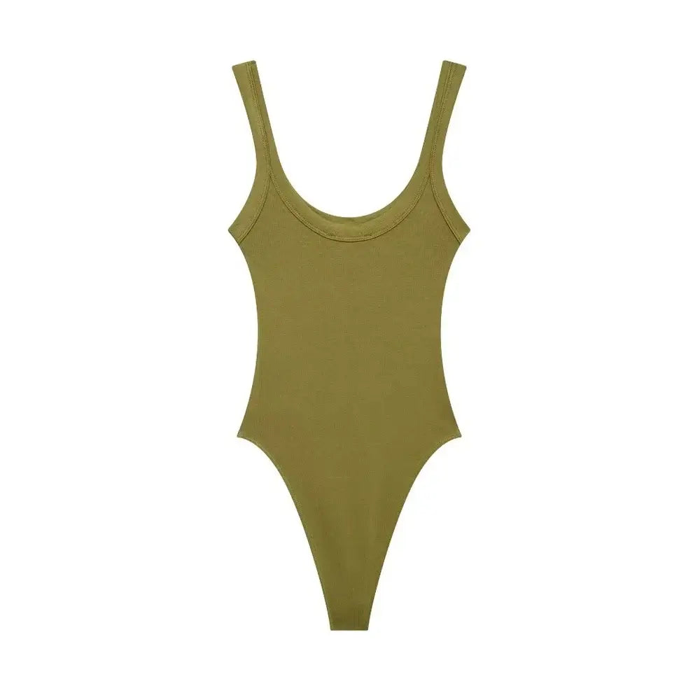 Women Ribbed Strappy Snap Bodysuit