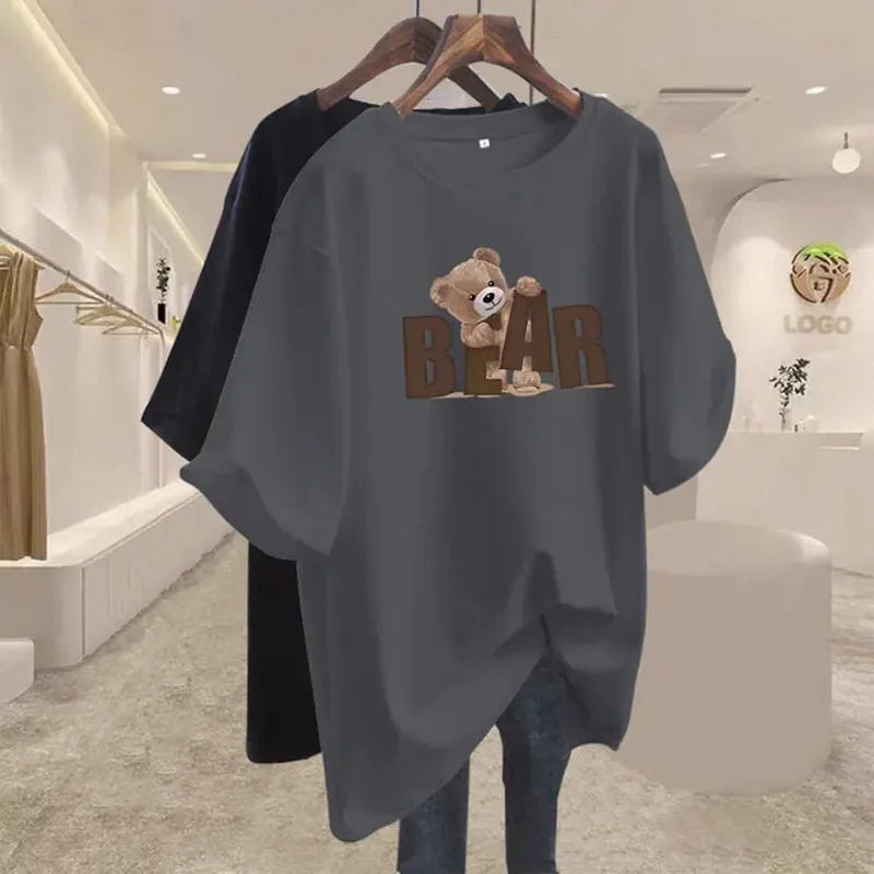 Bear Print Oversized T-Shirt for Women | Summer Style