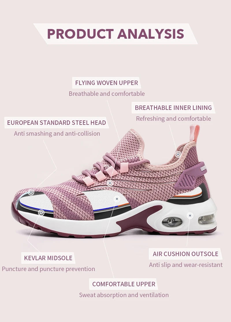 أحذية أمان نسائية وردية اللون بمقدمة فولاذية