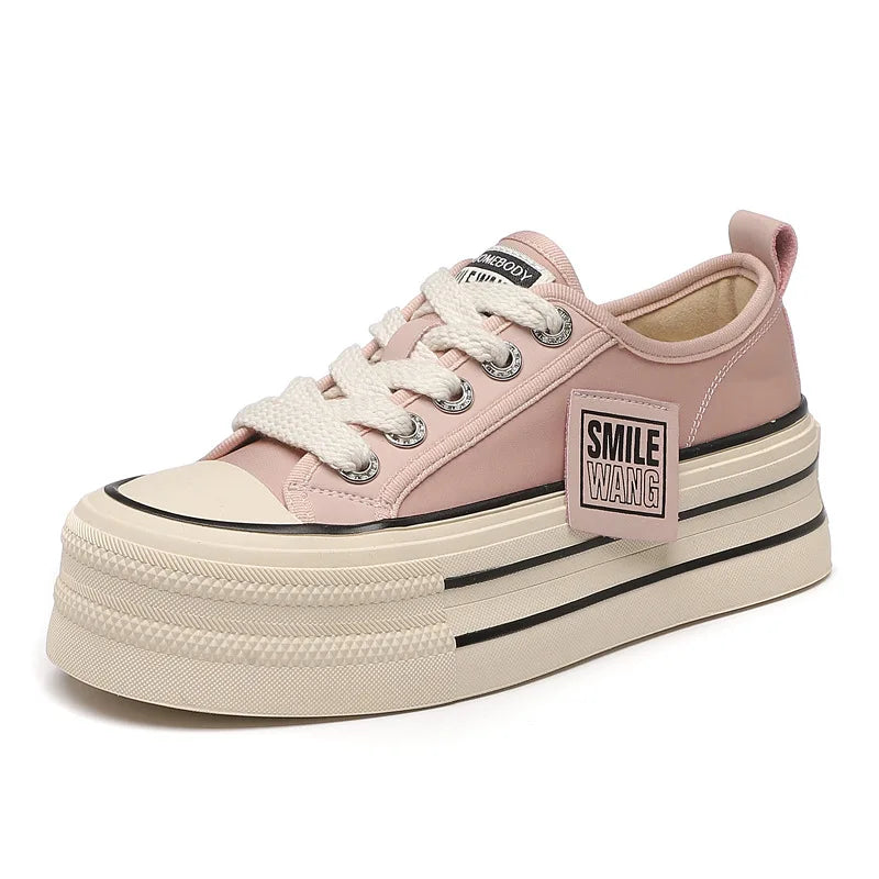 Women Canvas Shoes Black White Platform Sneakers