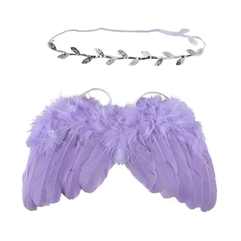 Purple baby angel wing costume with headband for newborn photography, ideal photo shooting accessory for ages 0-12 months.