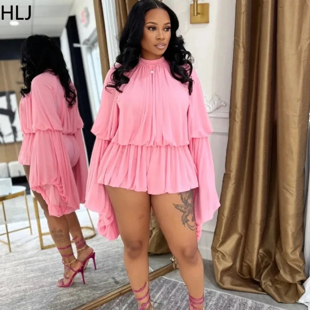 SculptEase™ – جمبسوت ضيق بأكمام واسعة ومكشكشة (مطاطي، أنيق، وملائم للانحناءات)