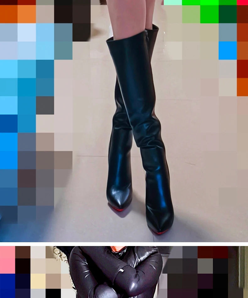 Women Pole Knee High Designer Boots – Sexy Leather High Heel