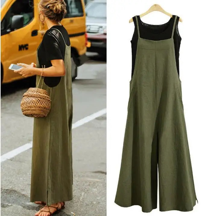 Women Wide Leg Cotton Linen Jumpsuit