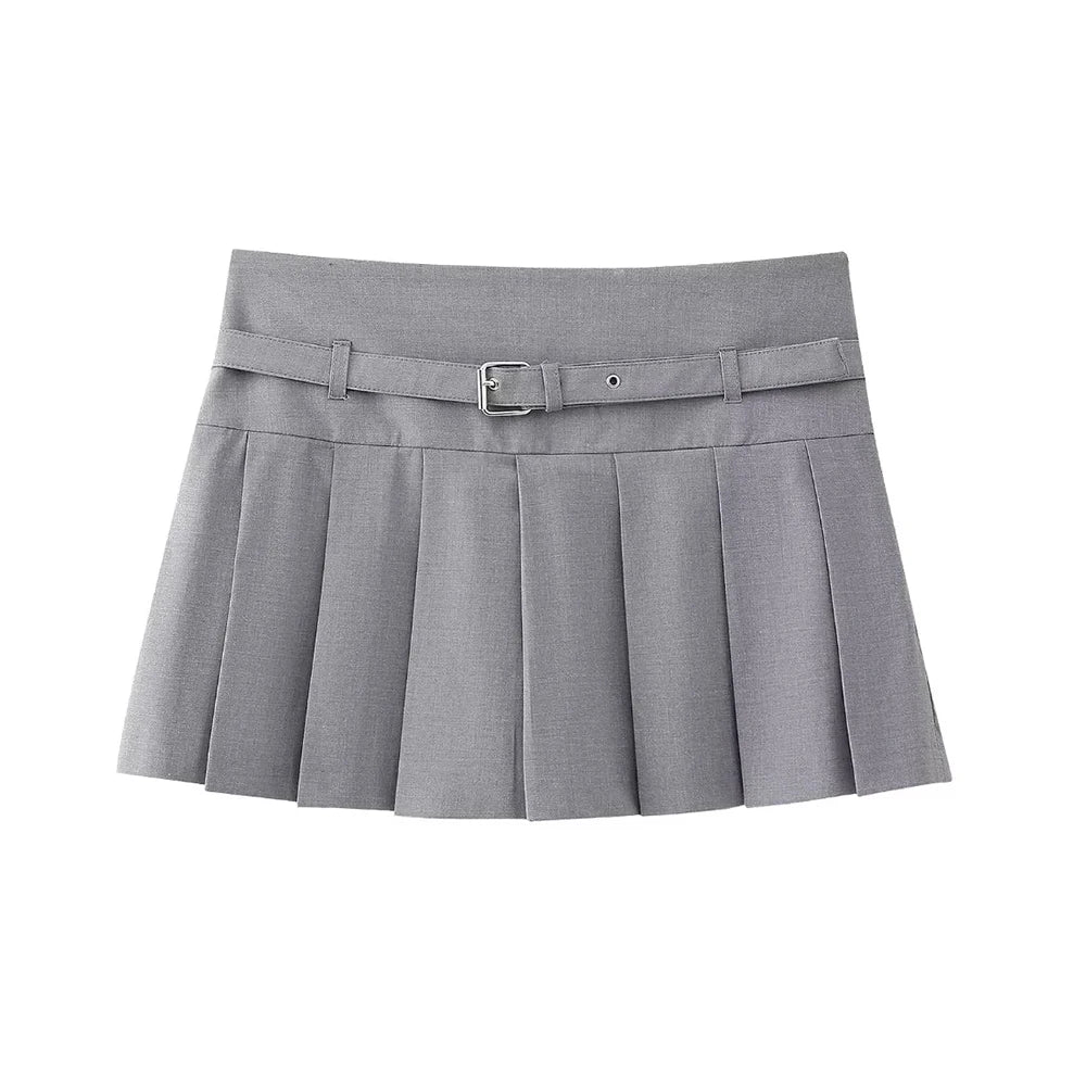 Women's Pleated Belted Skort Shorts
