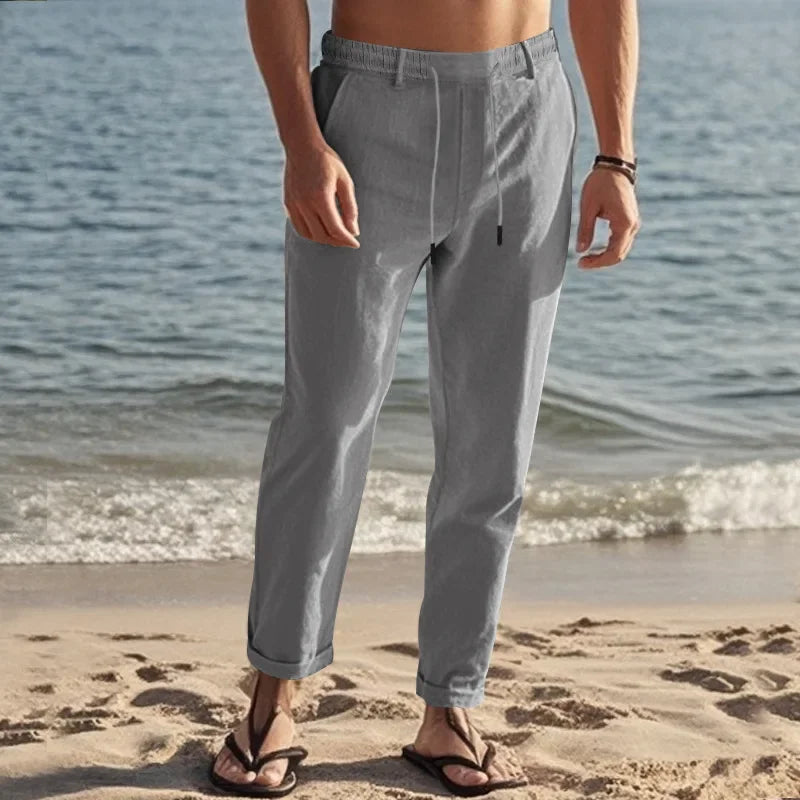 Men Drawstring Linen Pants