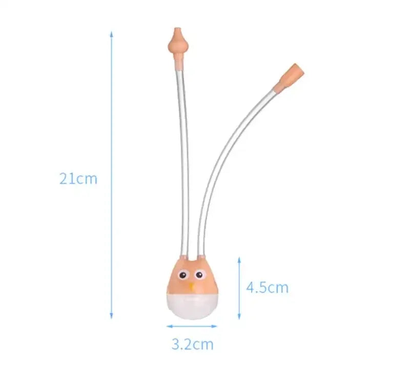 Cartoon owl nasal aspirator for babies, 21cm long, silicone, effective mouth suction for ages 7-12 years, safe and chemical-free.
