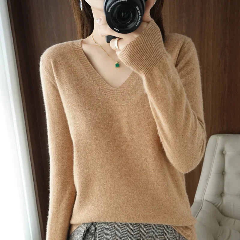 Women Slim Fit V-Neck Sweater