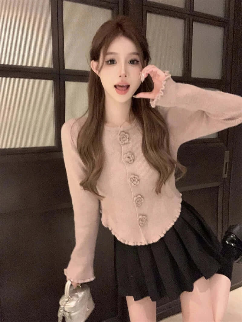 كارديجان نسائي قصير محبوك مزهر