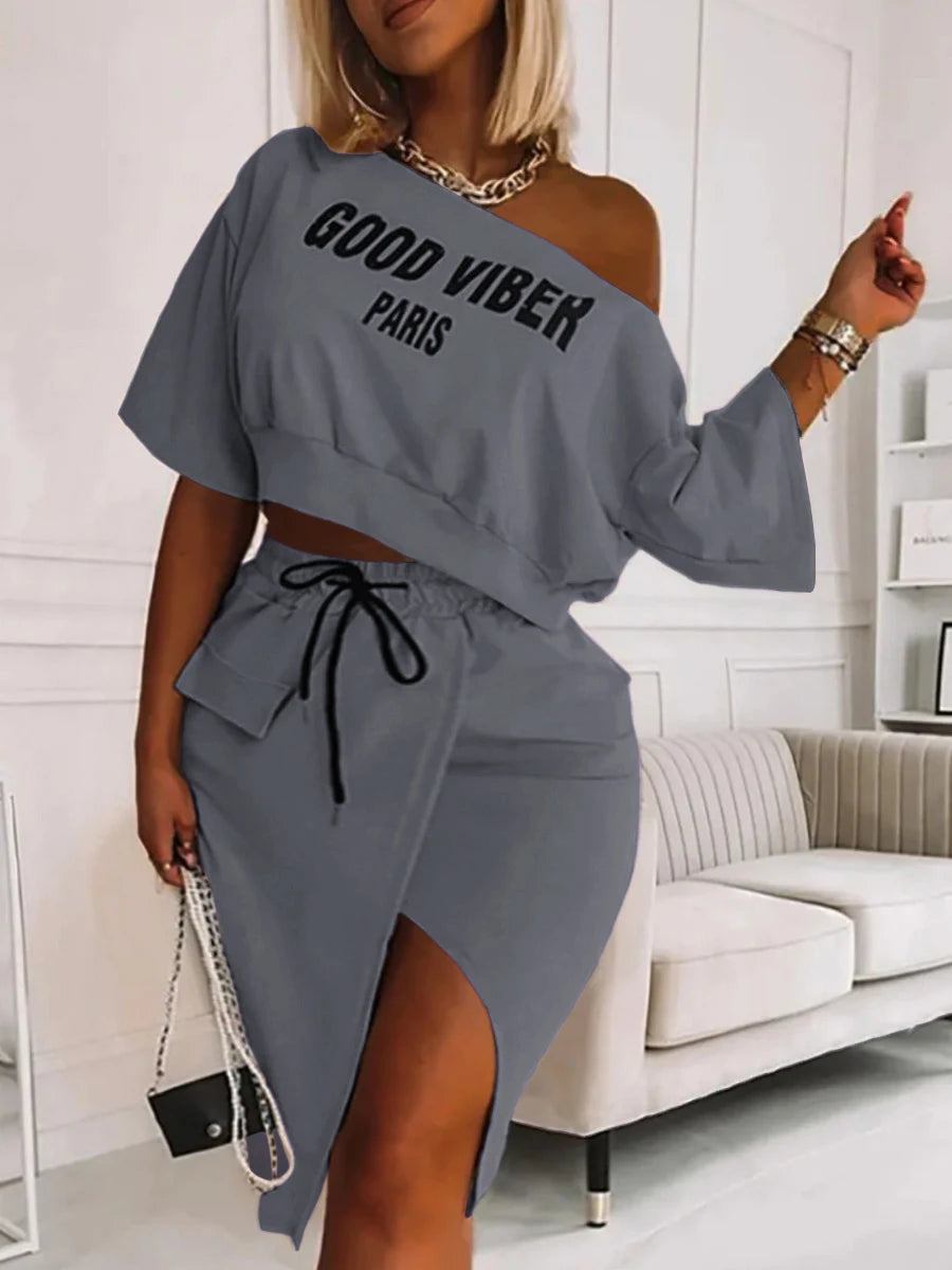 Plus Size One Shoulder Skirt Set