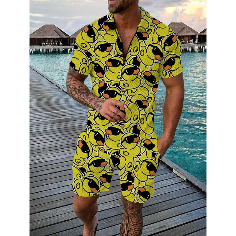 Men's 3D Print Polo & Shorts Set