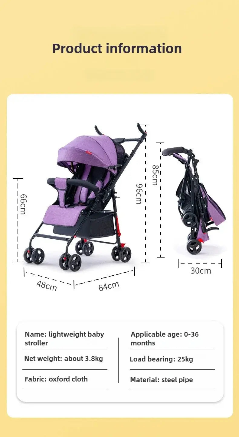 Lightweight baby stroller dimensions with specifications for 0-36 months, fabric: oxford cloth, load bearing: 25kg.